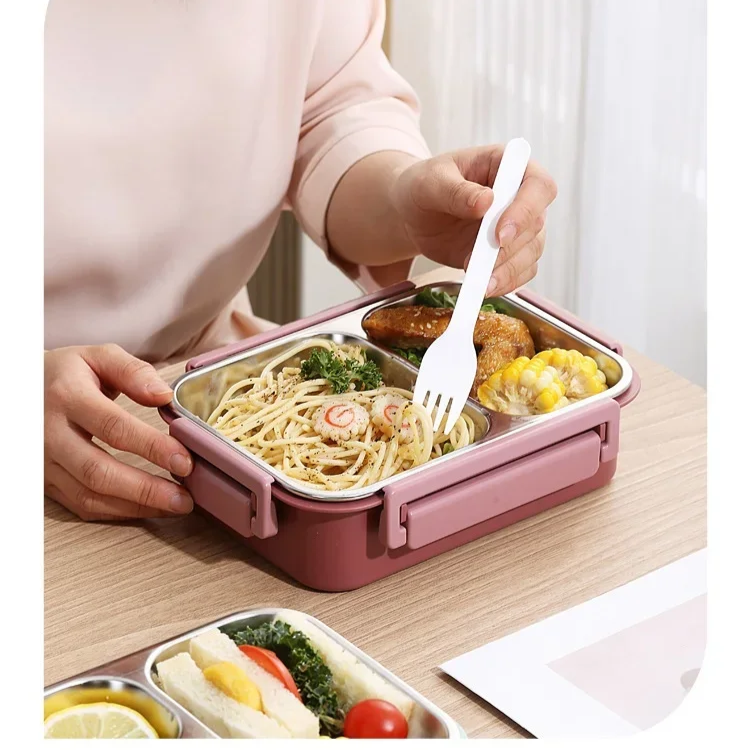 Bento Lunch Box with Stainless Steel Compartments and Leak-Proof Seal
