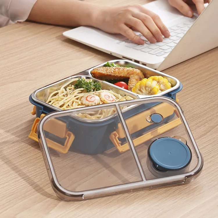 Bento Lunch Box with Stainless Steel Compartments and Leak-Proof Seal
