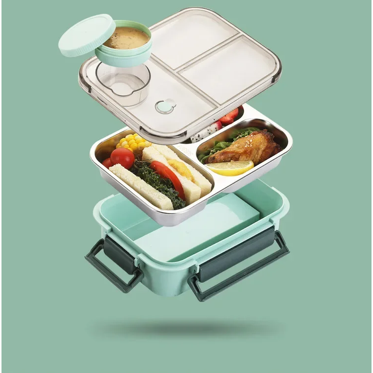 Bento Lunch Box with Stainless Steel Compartments and Leak-Proof Seal