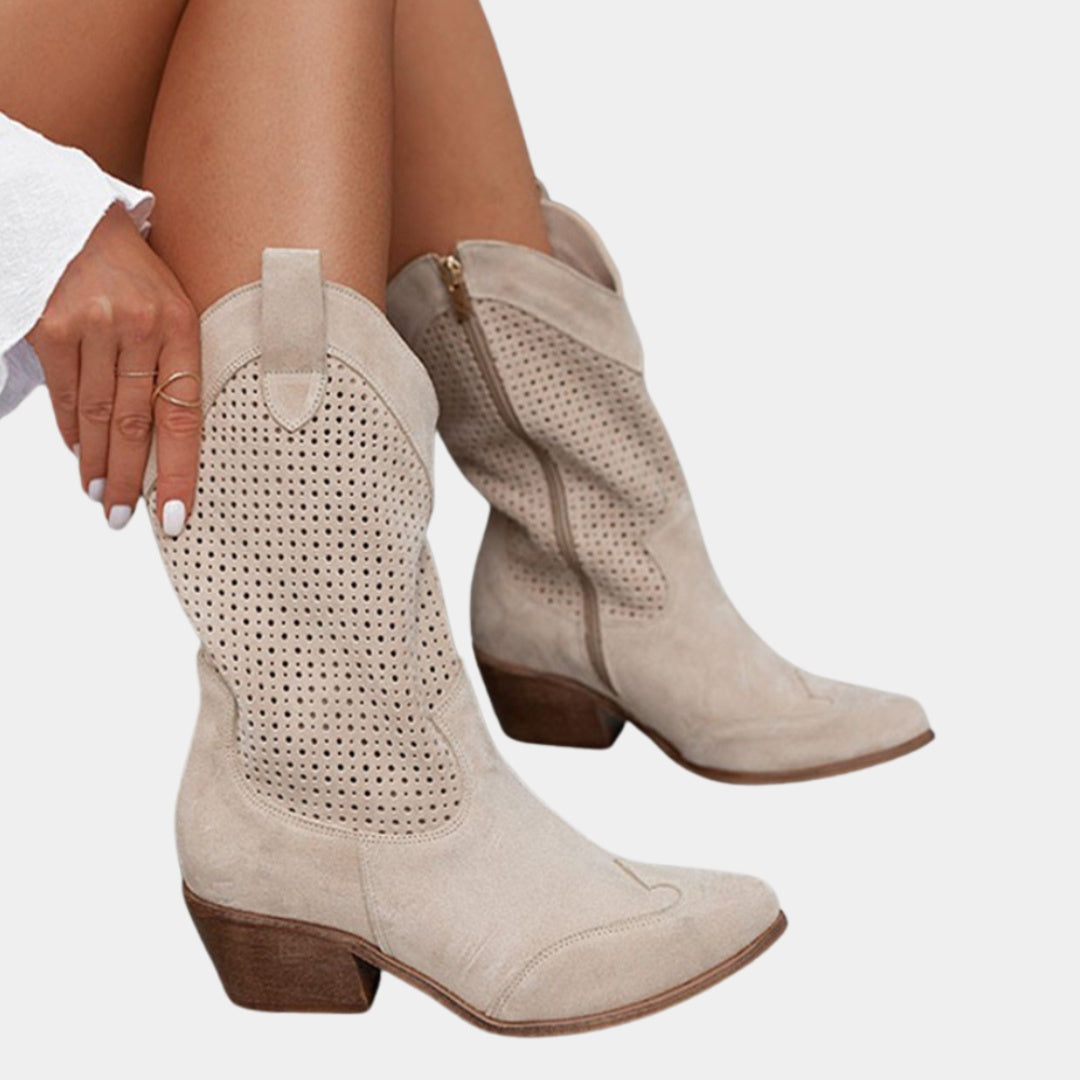 Josephine | Women's Perforated Cowboy Boots Block Heel