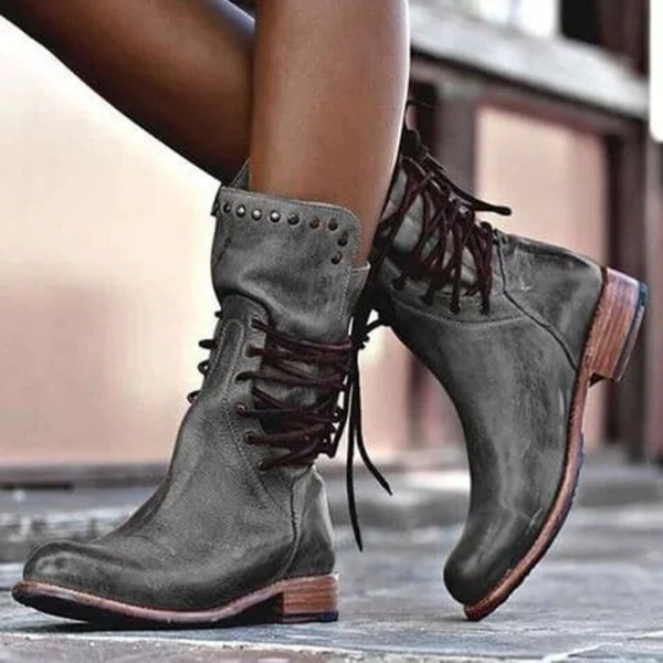 Megan | Women's Combat Boots Lace Up Mid Calf Low Heel