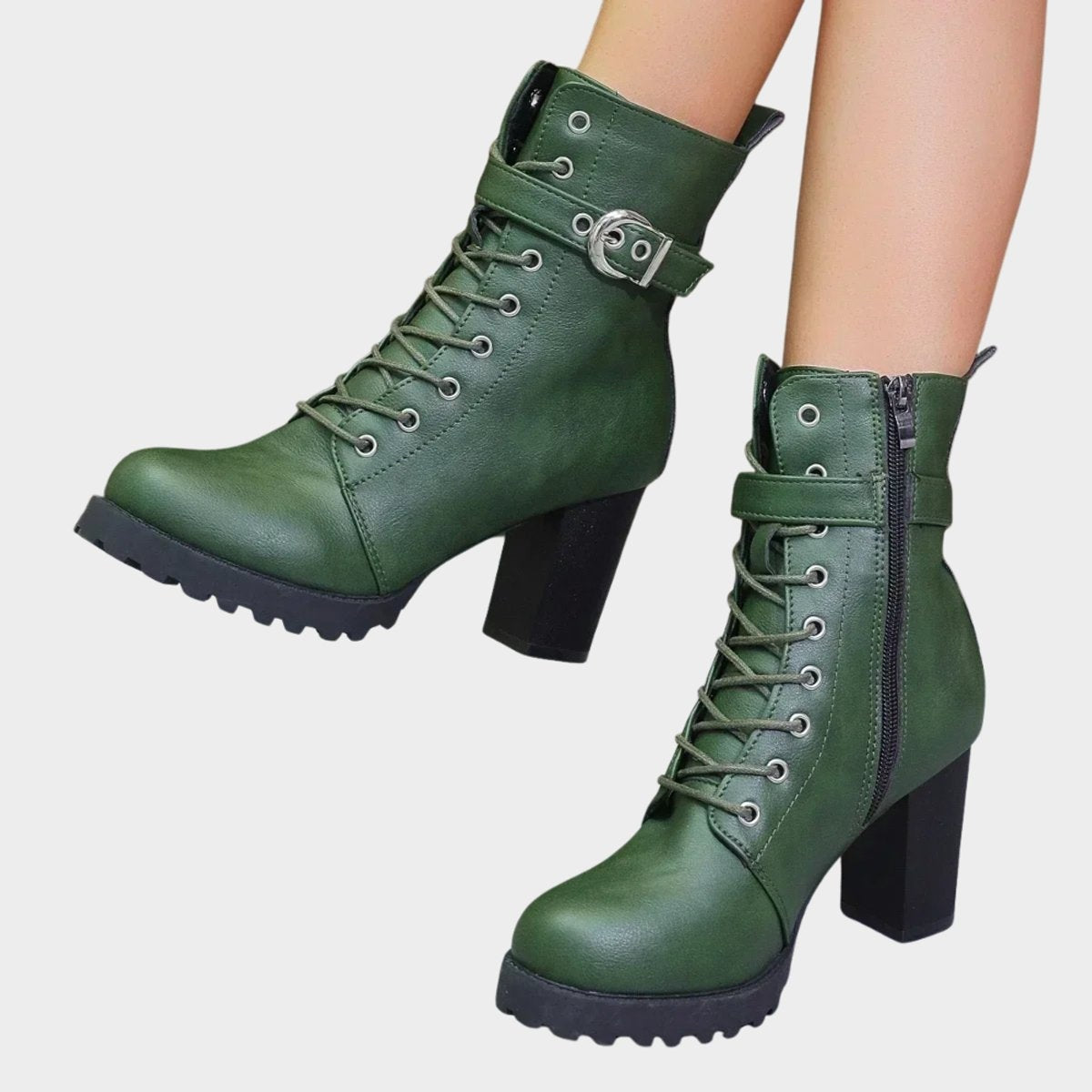 Joanna | Women's Block Heel Ankle Boots Lace Up Buckle Strap