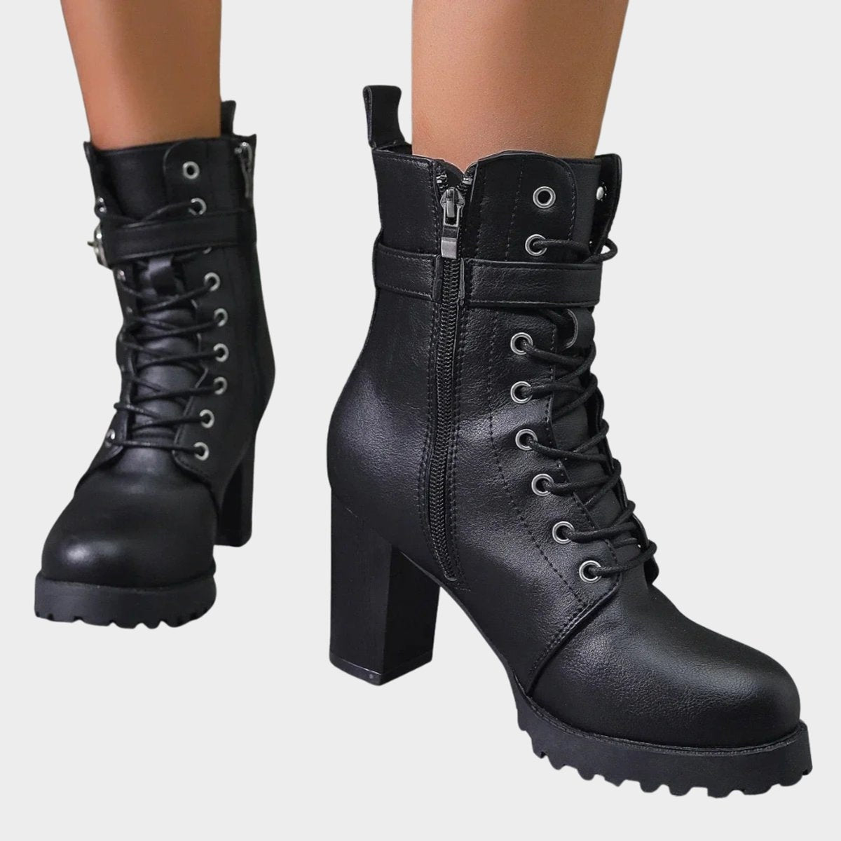 Joanna | Women's Block Heel Ankle Boots Lace Up Buckle Strap