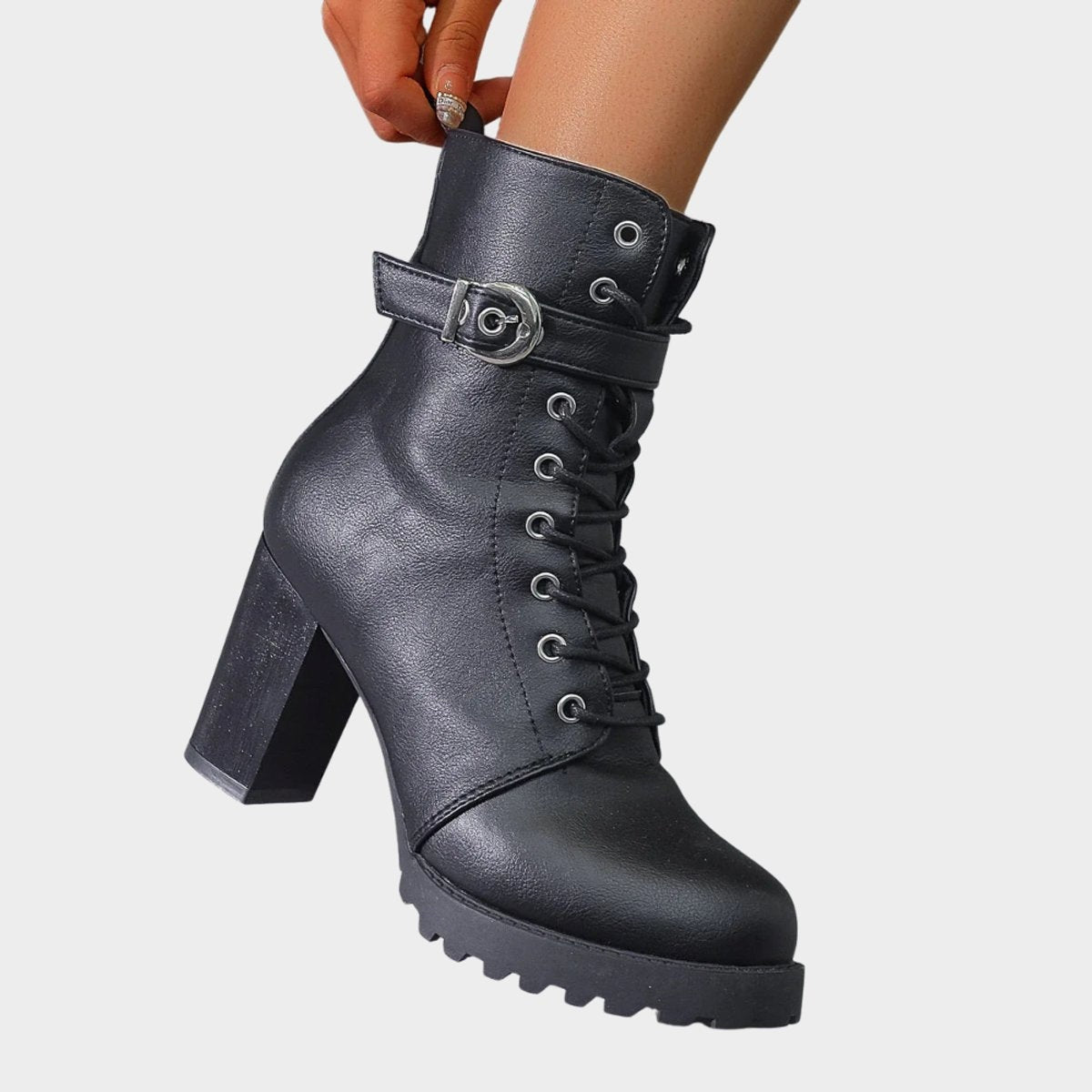 Joanna | Women's Block Heel Ankle Boots Lace Up Buckle Strap