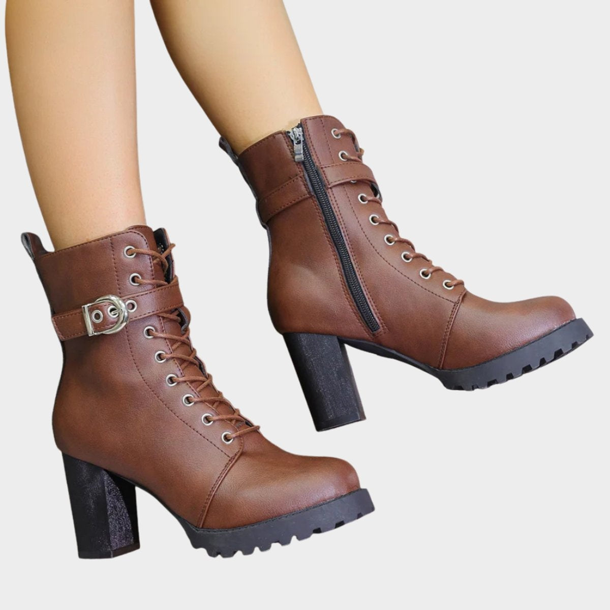 Joanna | Women's Block Heel Ankle Boots Lace Up Buckle Strap