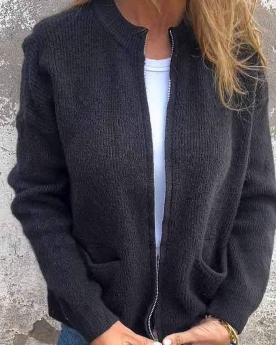 Amelia | Women's Zip Up Cardigan Sweater Knit Front Pockets