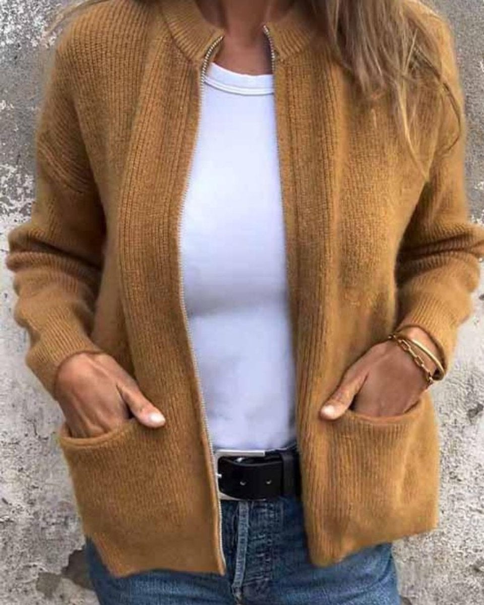 Amelia | Women's Zip Up Cardigan Sweater Knit Front Pockets