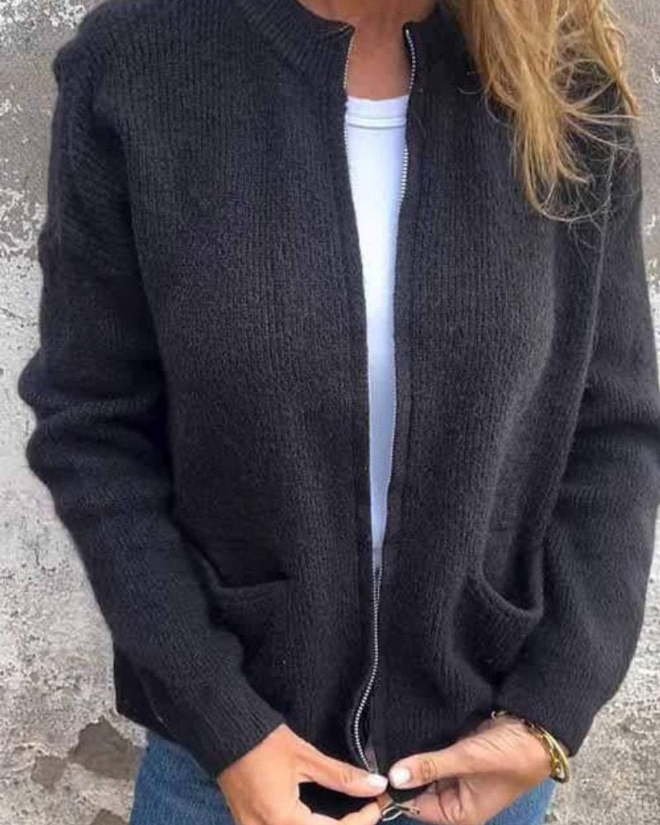 Amelia | Women's Zip Up Cardigan Sweater Knit Front Pockets