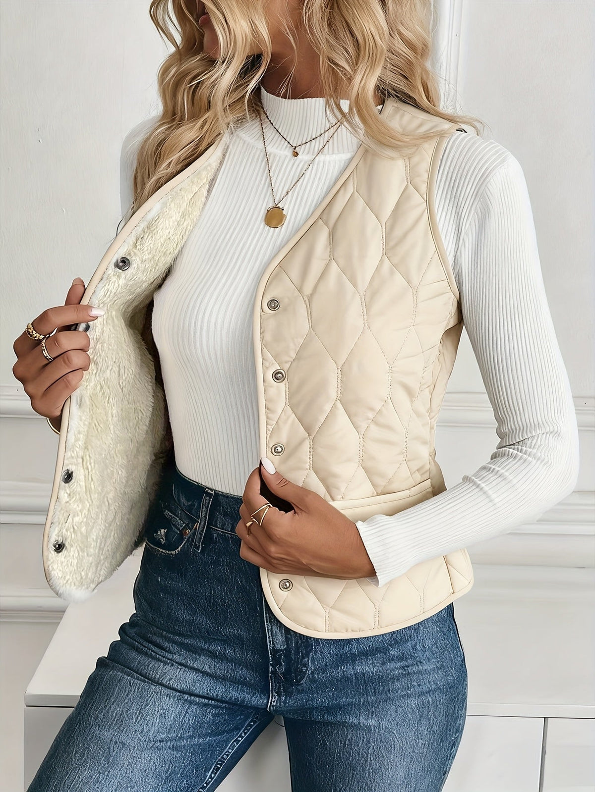 Lily | Women's Reversible Puffer Vest Sherpa Lined