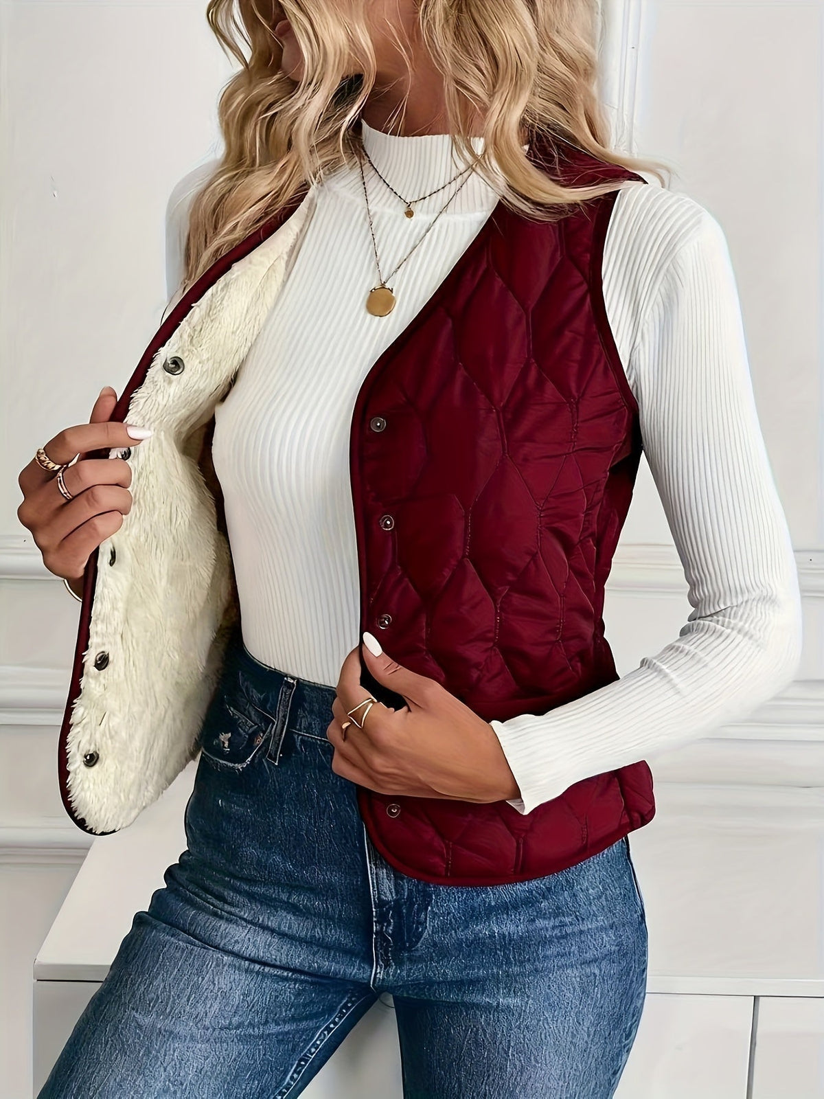 Lily | Women's Reversible Puffer Vest Sherpa Lined