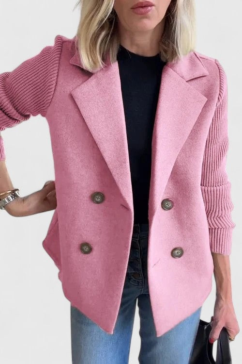 Erin | Women's Wool Blend Blazer Double Breasted Knit Sleeves