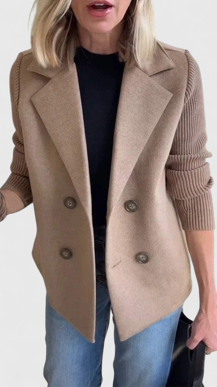 Erin | Women's Wool Blend Blazer Double Breasted Knit Sleeves
