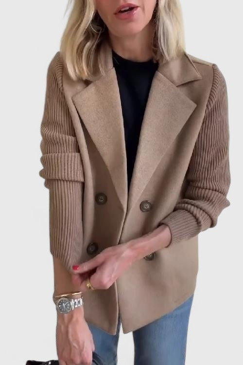 Erin | Women's Wool Blend Blazer Double Breasted Knit Sleeves