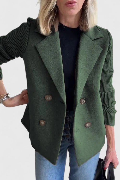 Erin | Women's Wool Blend Blazer Double Breasted Knit Sleeves
