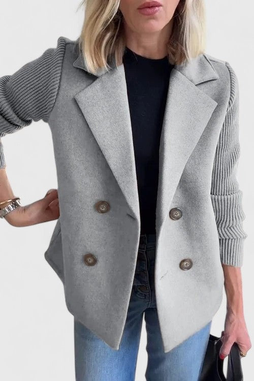 Erin | Women's Wool Blend Blazer Double Breasted Knit Sleeves