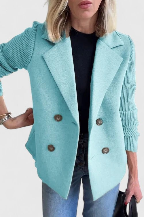Erin | Women's Wool Blend Blazer Double Breasted Knit Sleeves