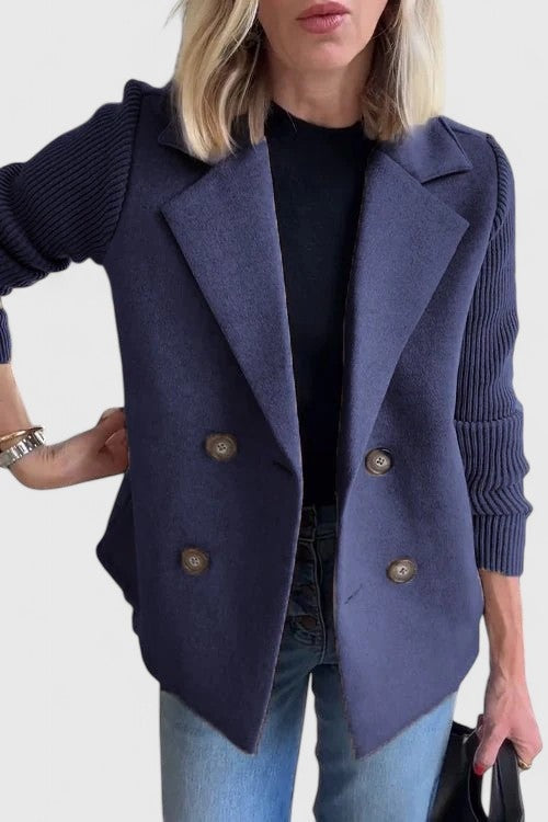 Erin | Women's Wool Blend Blazer Double Breasted Knit Sleeves