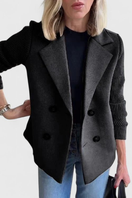 Erin | Women's Wool Blend Blazer Double Breasted Knit Sleeves