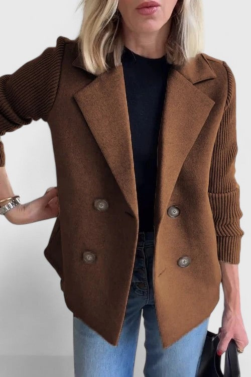 Erin | Women's Wool Blend Blazer Double Breasted Knit Sleeves