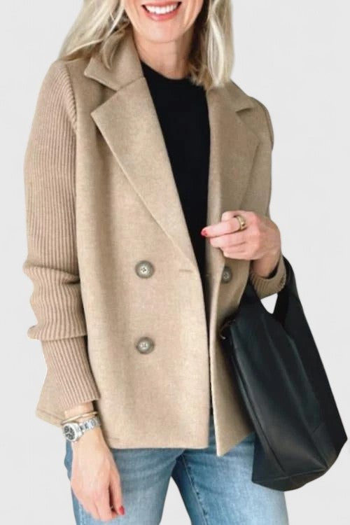 Erin | Women's Wool Blend Blazer Double Breasted Knit Sleeves