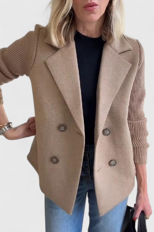 Erin | Women's Wool Blend Blazer Double Breasted Knit Sleeves