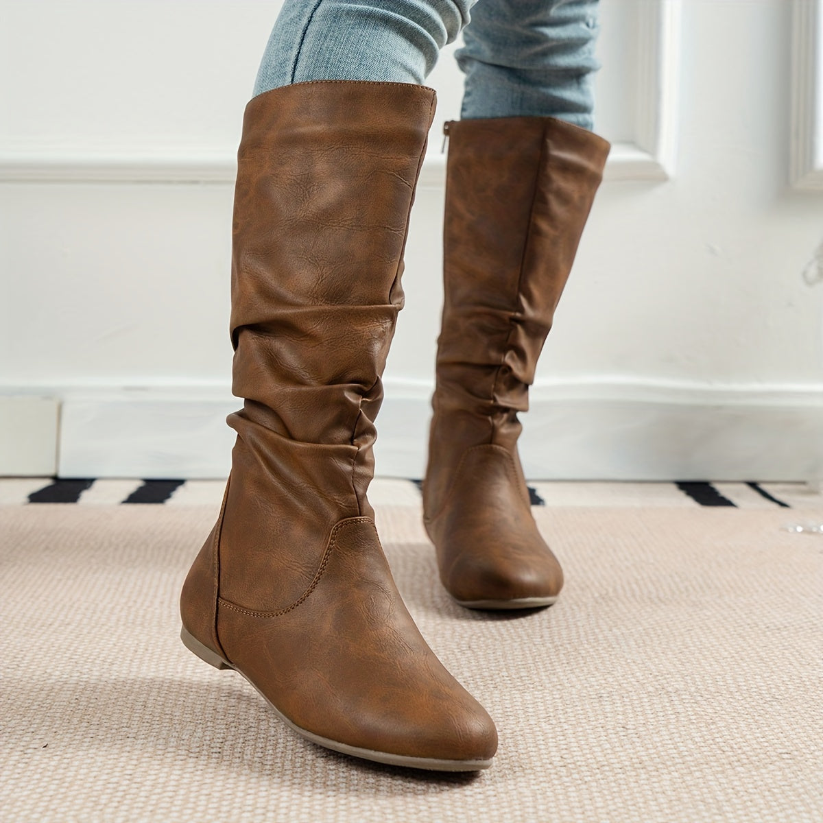 Ambrosine | Brown Leather Knee-High Boots