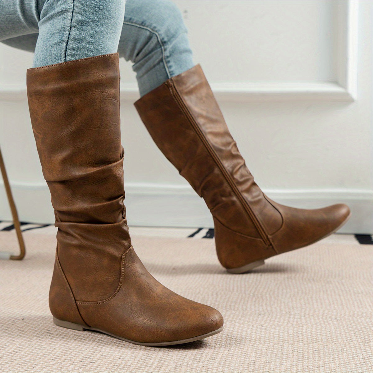 Ambrosine | Brown Leather Knee-High Boots