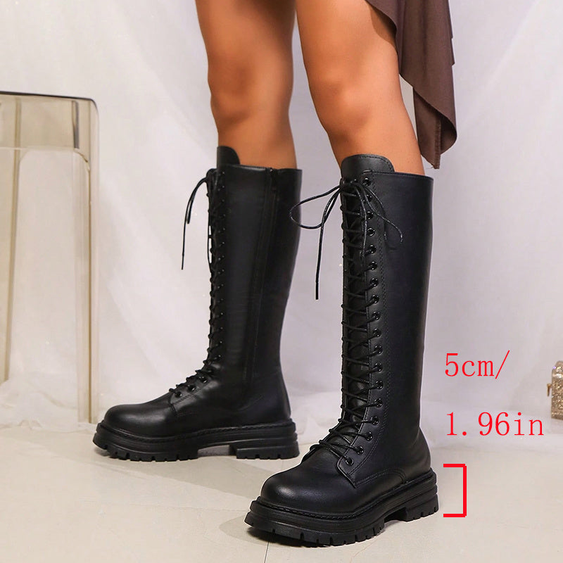 Lucinda | Lace-Up Platform Knee-High Boots