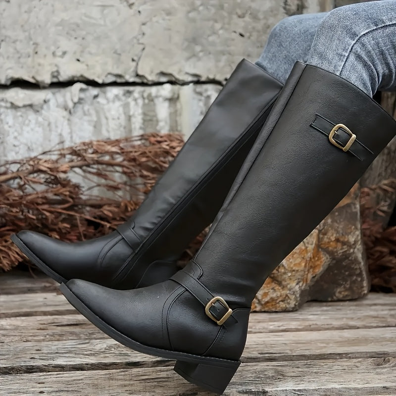 Miriam | Leather-Look Buckle Knee-High Boots
