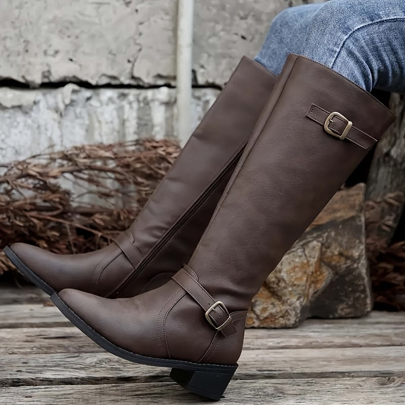Miriam | Leather-Look Buckle Knee-High Boots