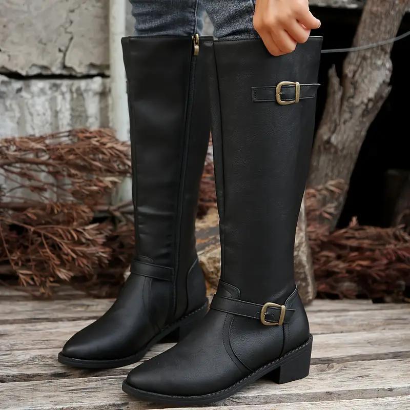 Miriam | Leather-Look Buckle Knee-High Boots