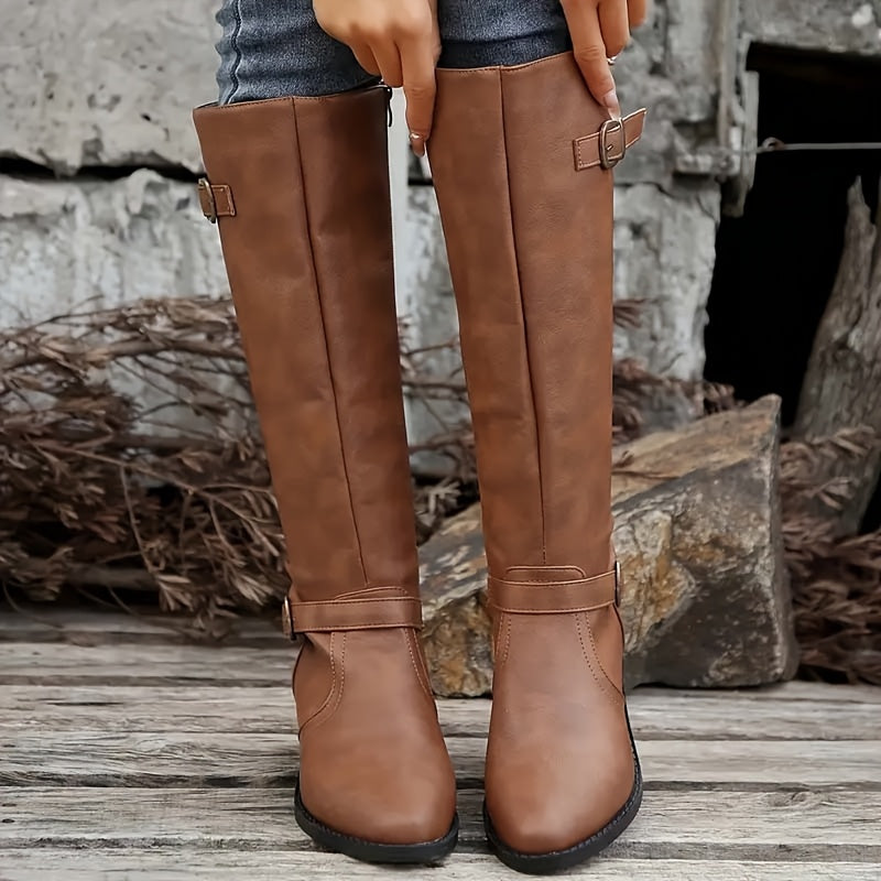 Miriam | Leather-Look Buckle Knee-High Boots