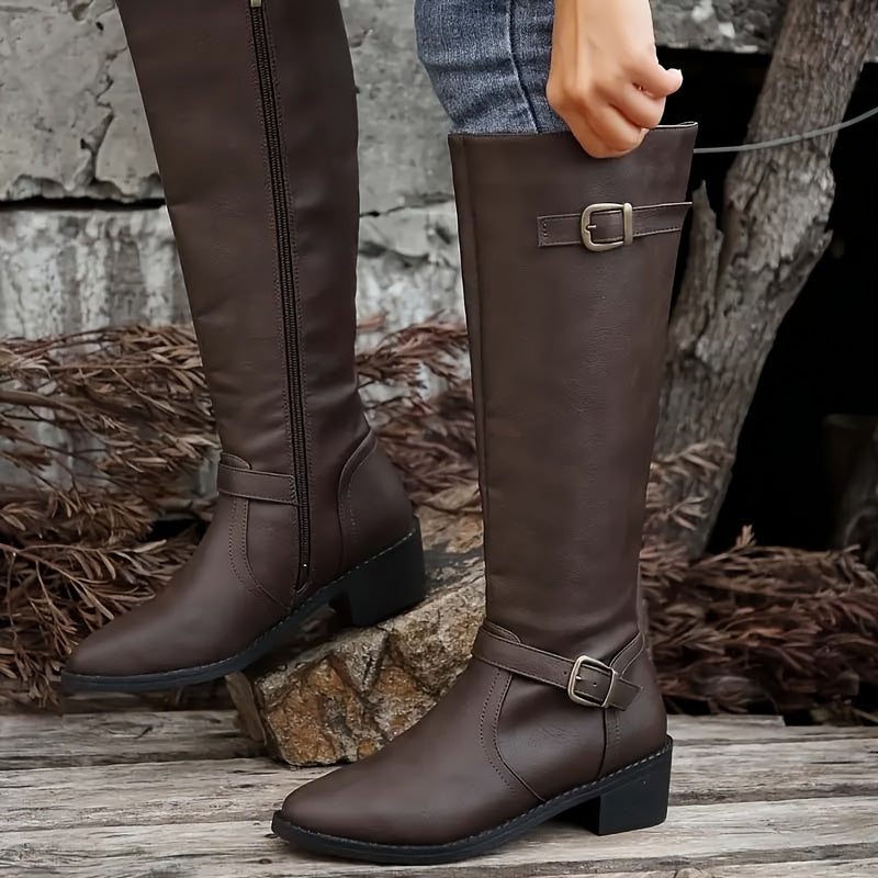 Miriam | Leather-Look Buckle Knee-High Boots