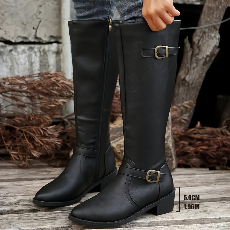 Miriam | Leather-Look Buckle Knee-High Boots