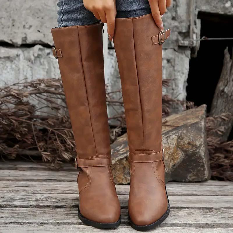 Miriam | Leather-Look Buckle Knee-High Boots