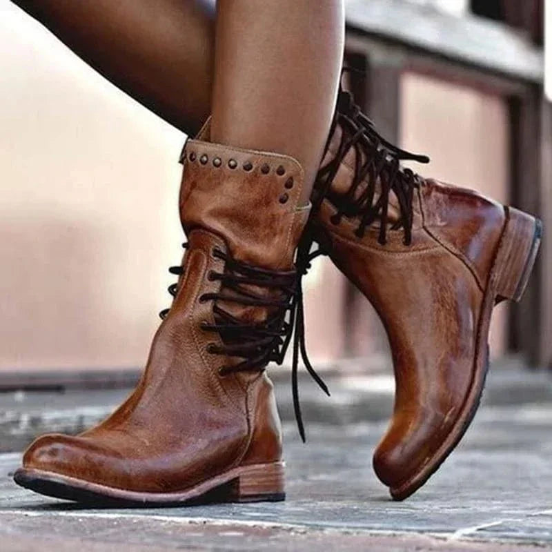 Alaina | Lace-Up Western Detail Ankle Boots