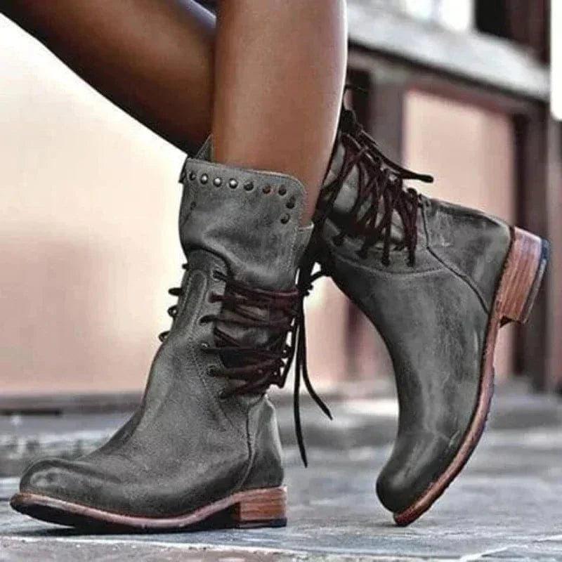 Alaina | Lace-Up Western Detail Ankle Boots