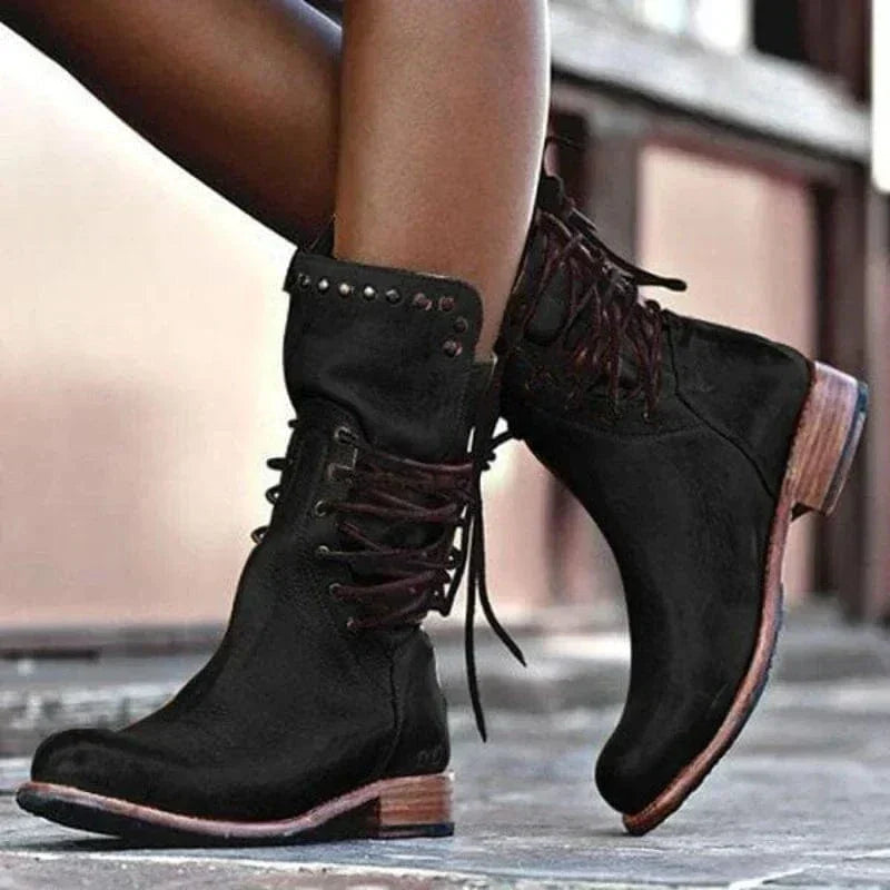 Alaina | Lace-Up Western Detail Ankle Boots