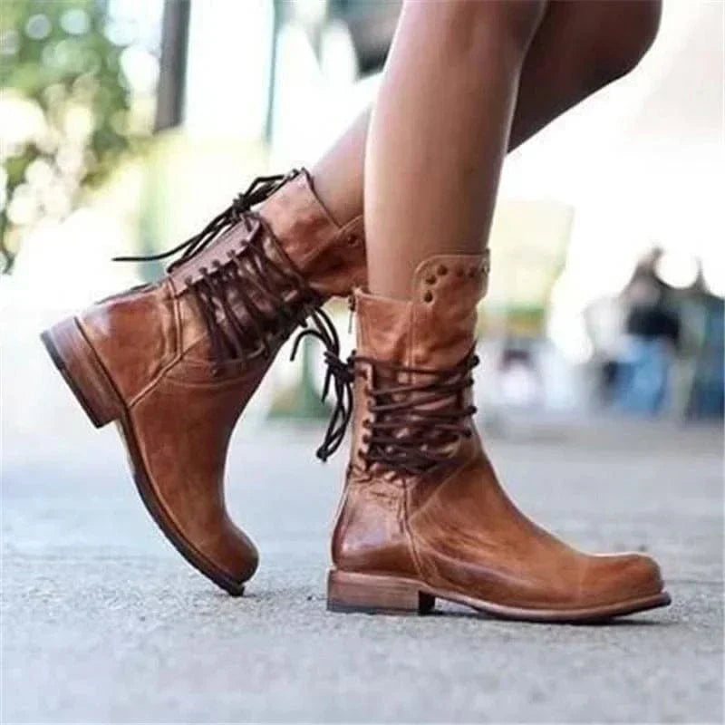 Alaina | Lace-Up Western Detail Ankle Boots