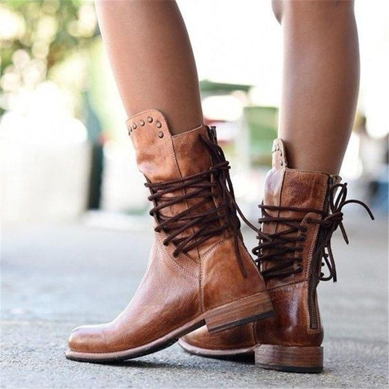Alaina | Lace-Up Western Detail Ankle Boots