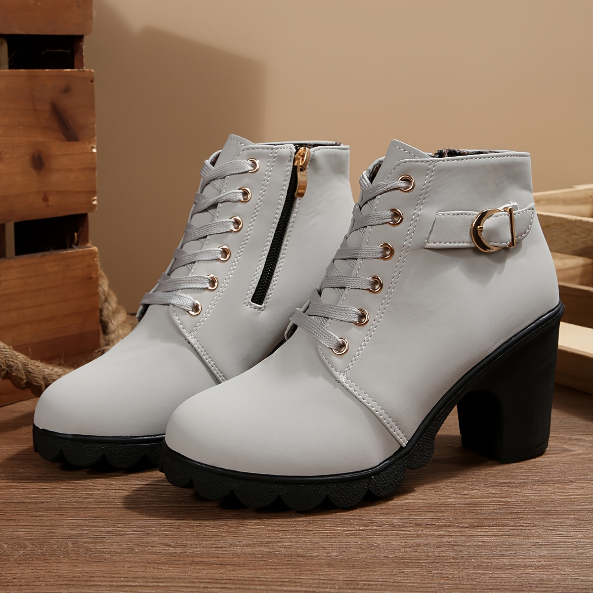 Modesty | Lace-Up Block Heel Ankle Boots