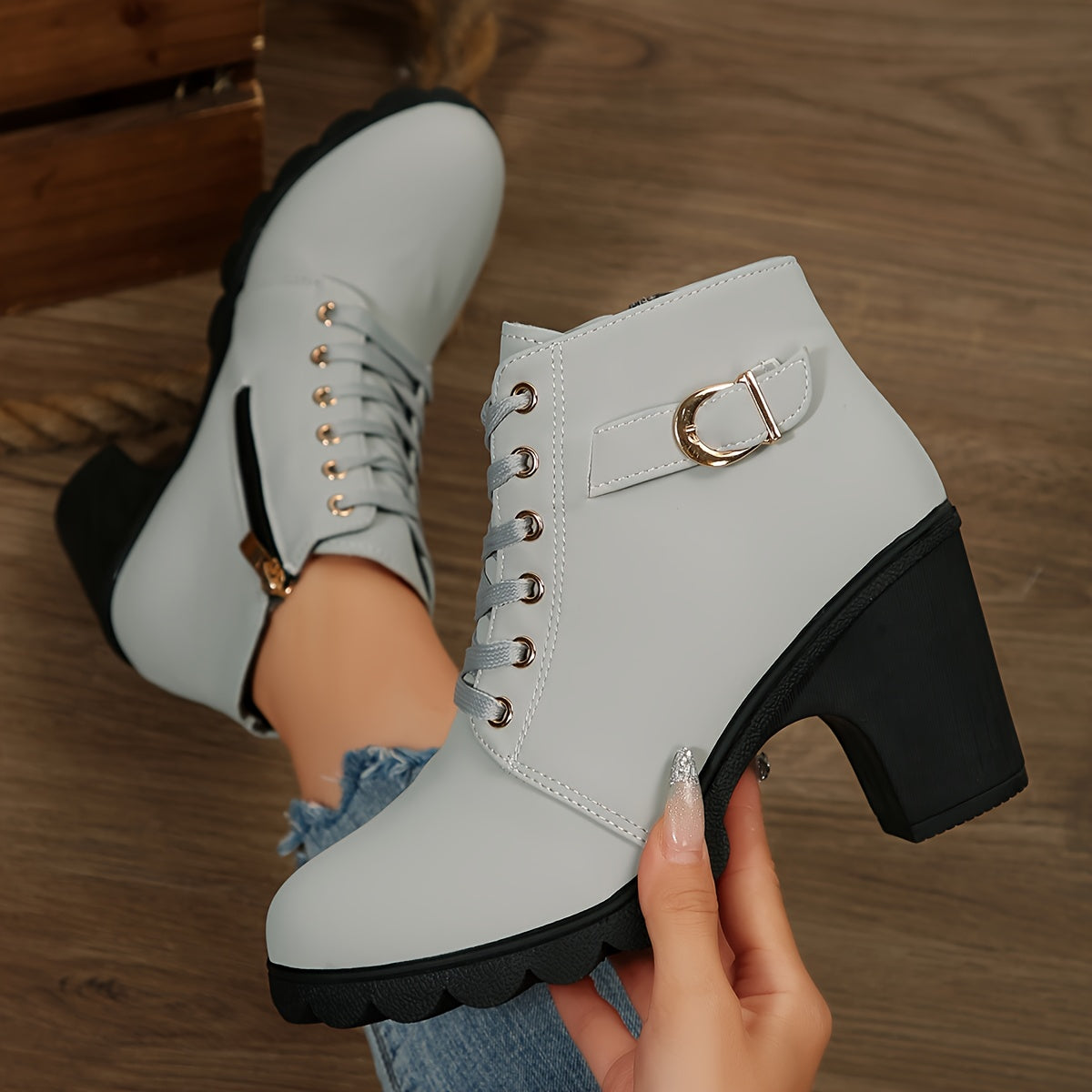 Modesty | Lace-Up Block Heel Ankle Boots