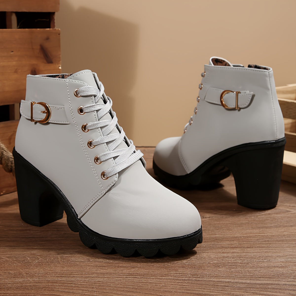 Modesty | Lace-Up Block Heel Ankle Boots