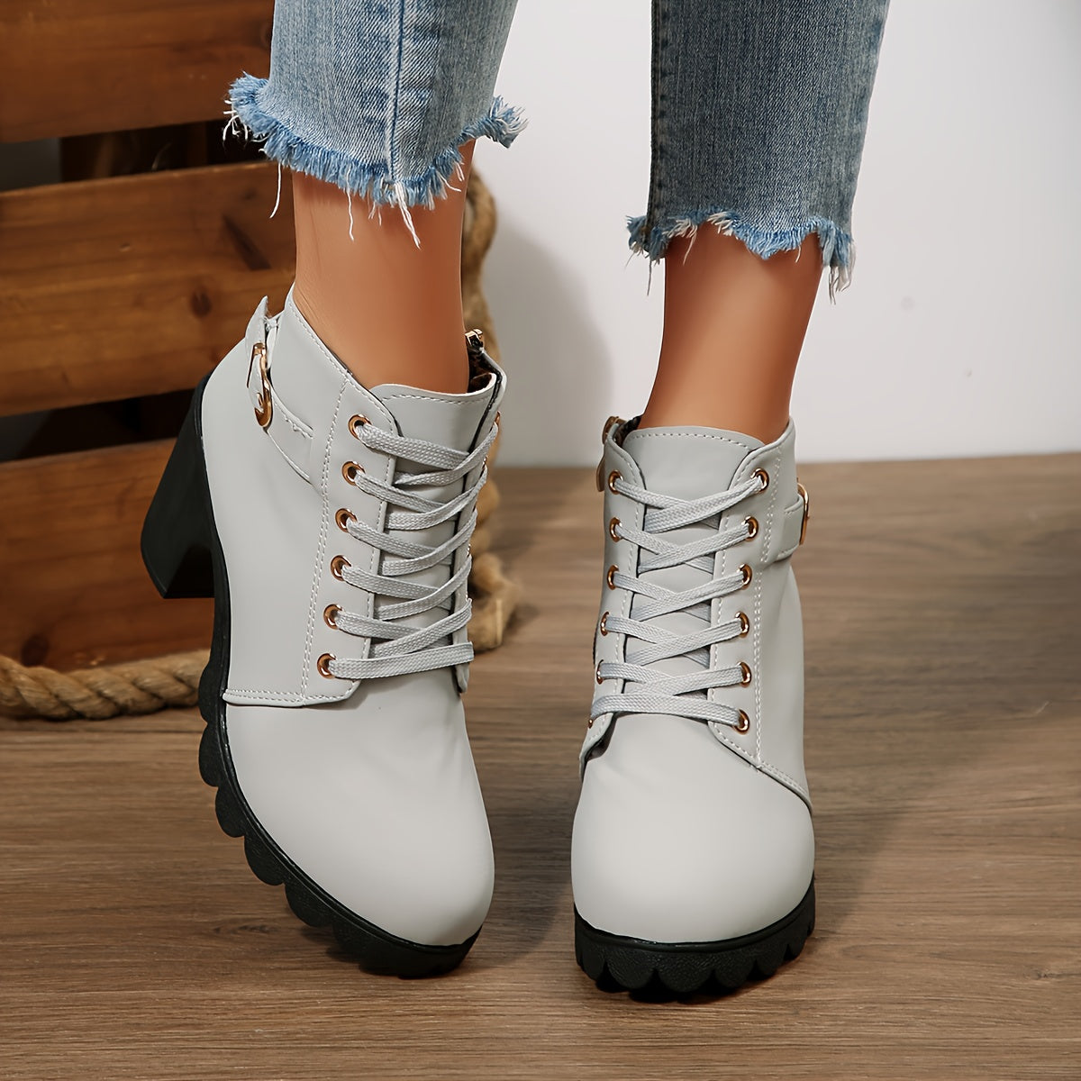 Modesty | Lace-Up Block Heel Ankle Boots