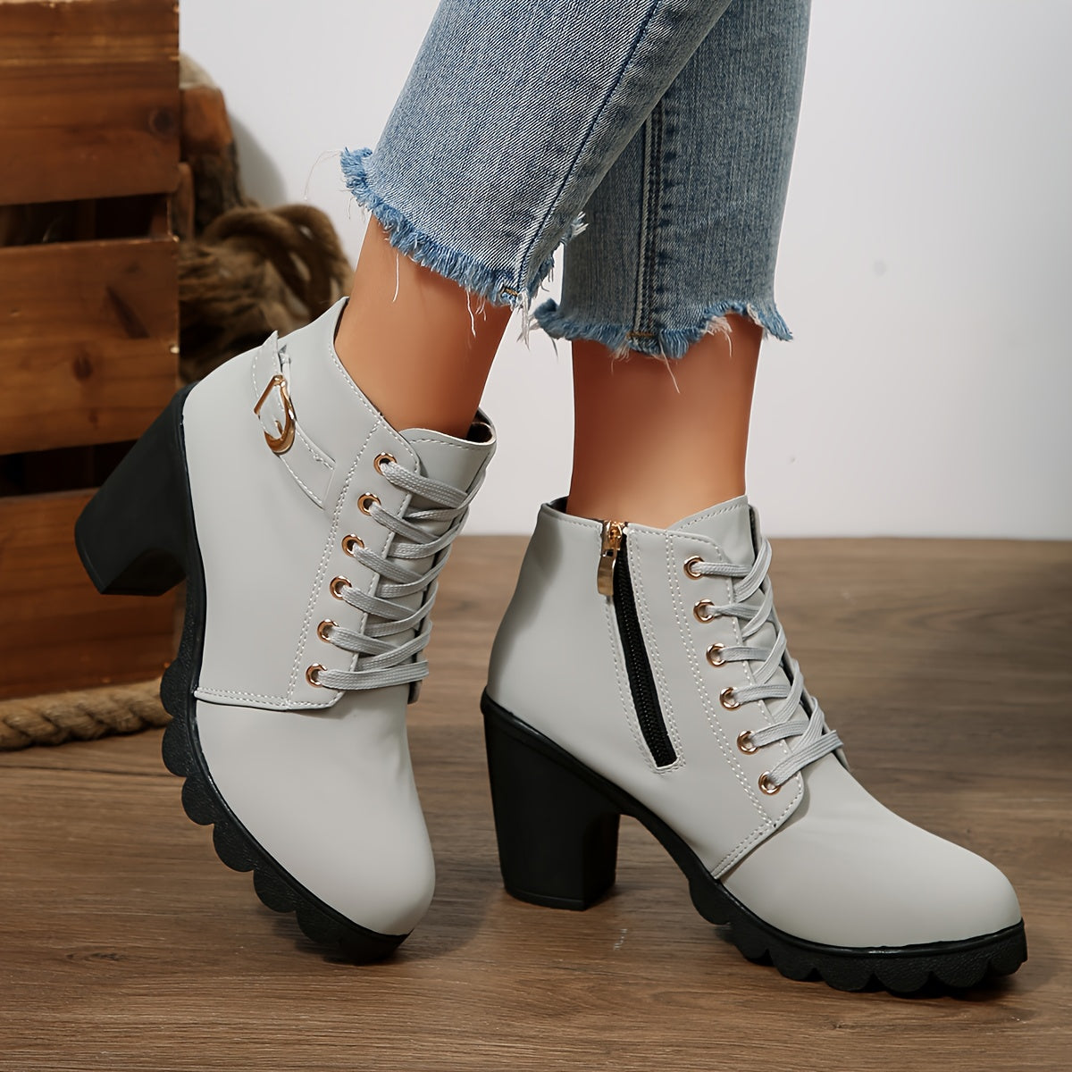 Modesty | Lace-Up Block Heel Ankle Boots