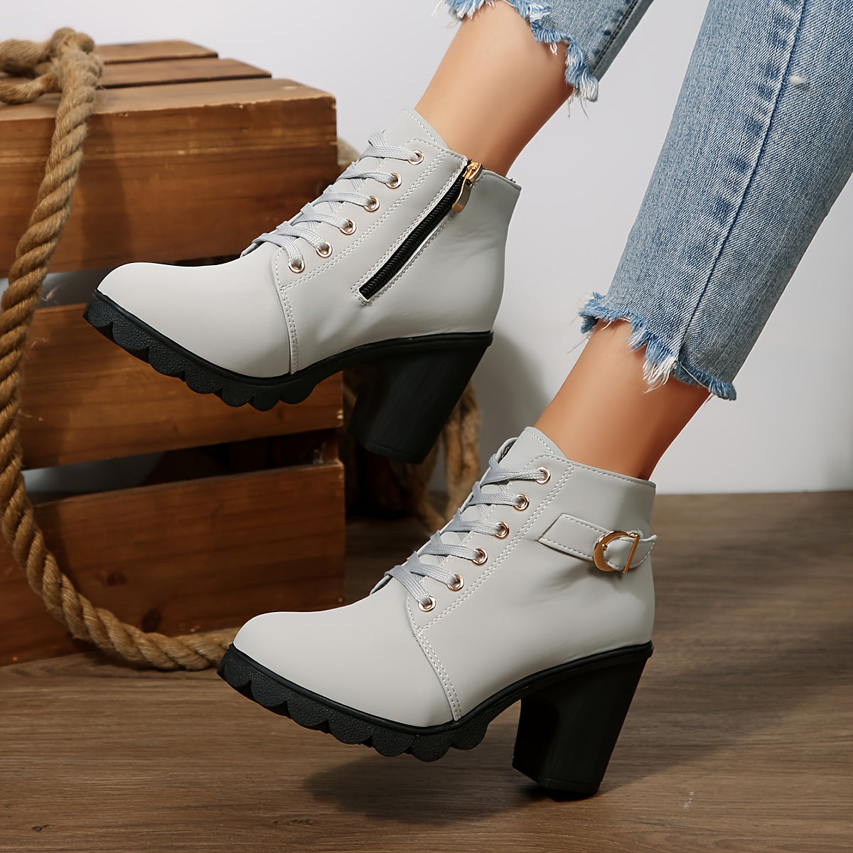 Modesty | Lace-Up Block Heel Ankle Boots