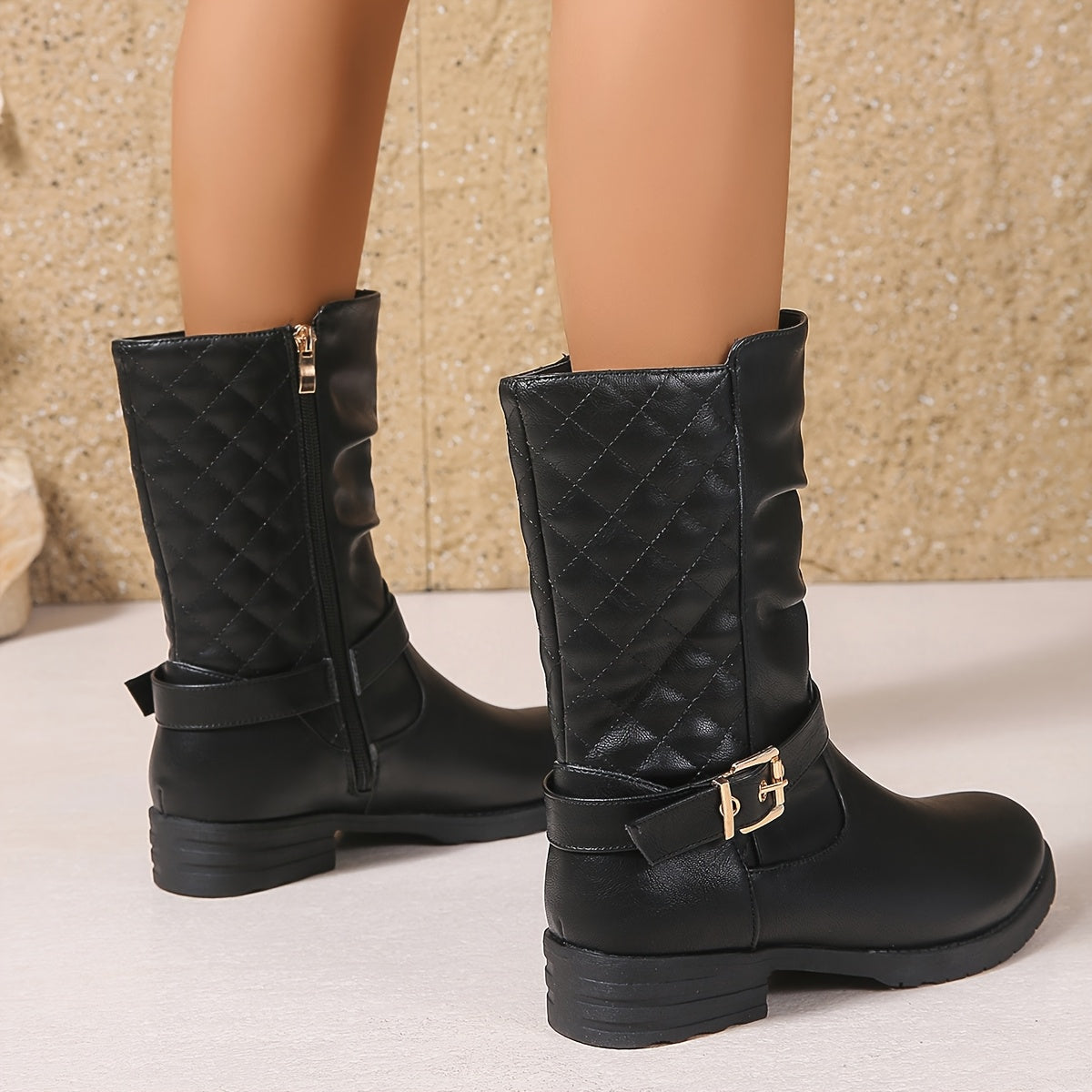 Ilaria | Slouch Buckle Mid-Calf Boots