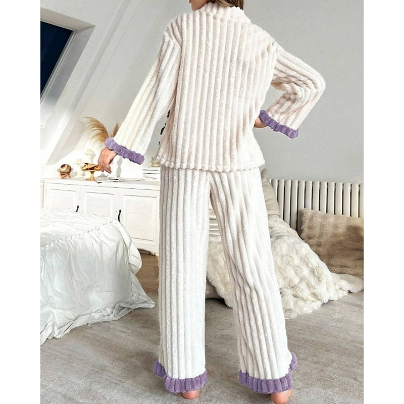 Winifred | Plush Ruffle Trim Pajama Set