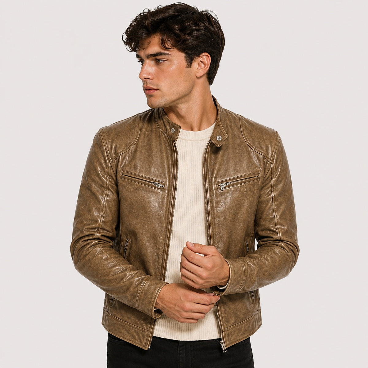 Patrick | Men's Faux Leather Jacket Stand Collar Zip Up