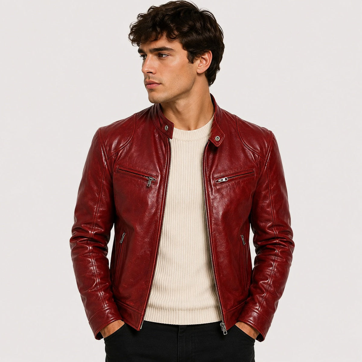 Patrick | Men's Faux Leather Jacket Stand Collar Zip Up